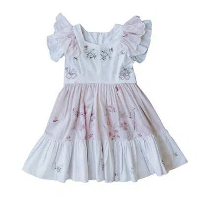 Sugar Cream Vintage Women's Upcycle Girl's Dress With Wildflower Embroidery In Pink/white