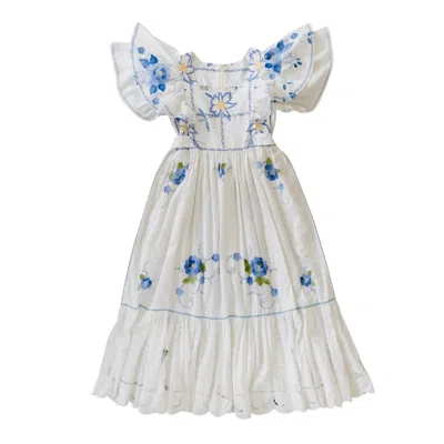 Sugar Cream Vintage Women's Upcycled Vintage Floral Embroidered Simple Maxi Dress In Neutral