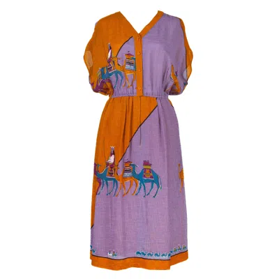 Sugar Cream Vintage Women's Vintage Abstract Camel Polyester Dress In Beige