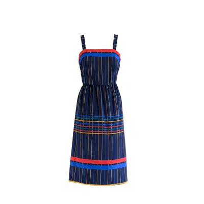 Sugar Cream Vintage Women's Vintage Black Chiffon Spaghetti Strap Stripe Midi Dress