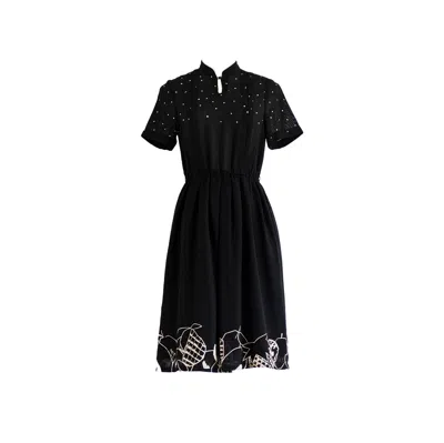 Sugar Cream Vintage Women's Vintage Black Polyester Polka Dot Midi Dress