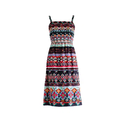 Sugar Cream Vintage Women's Vintage Black Wide Strapped Floral Digital Print Midi Dress