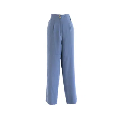 Sugar Cream Vintage Women's Vintage Blue Chiffon High-waist Patch Pocket Trousers