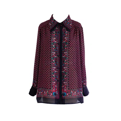 Sugar Cream Vintage Women's Vintage Chiffon Black Floral Print Full Sleeved Blouse