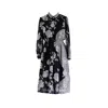 Sugar Cream Vintage Women's Vintage Chiffon Chinese Collared Floral Cuff Sleeved Midi Dress In Black/white