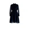 Sugar Cream Vintage Women's Vintage Chiffon Cuff Sleeved Navy Blue Midi Dress In Blue