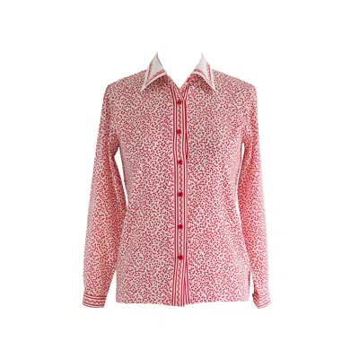 Sugar Cream Vintage Women's Vintage Chiffon Red Leaf Print White Full Sleeve Blouse