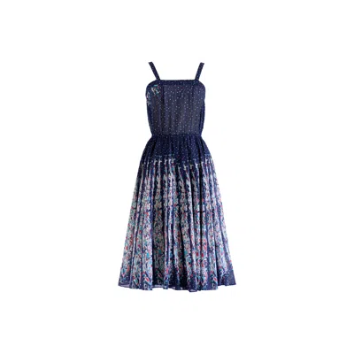 Sugar Cream Vintage Women's Vintage Cotton Blue Base Boho Print Midi Dress