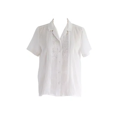 Sugar Cream Vintage Women's Vintage Half Sleeved Pintex Detailed Polyester White Blouse
