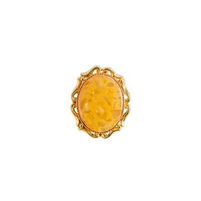Sugar Cream Vintage Women's Vintage Intricate Border Yellow Stone Golden Brooch
