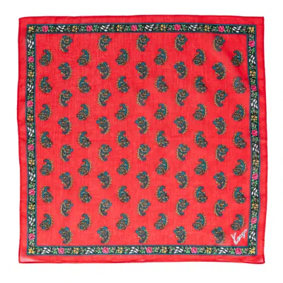 Sugar Cream Vintage Women's Vintage Paisley Print Floral Border Red Cotton Scarf
