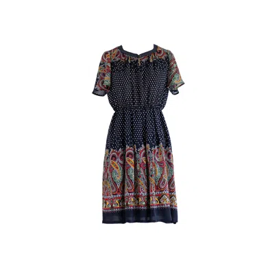 Sugar Cream Vintage Women's Vintage Pin Dot Paisley Print Black Chiffon Midi Dress