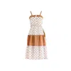 Sugar Cream Vintage Women's Vintage Polka Dot Stripe Print Spaghetti Strap Midi Dress In Brown/white