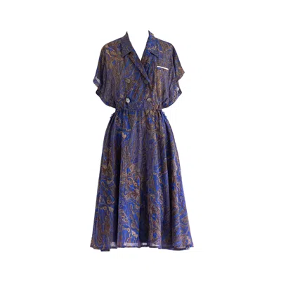 Sugar Cream Vintage Women's Vintage Polyester Blue Paisley Print Midi Dress