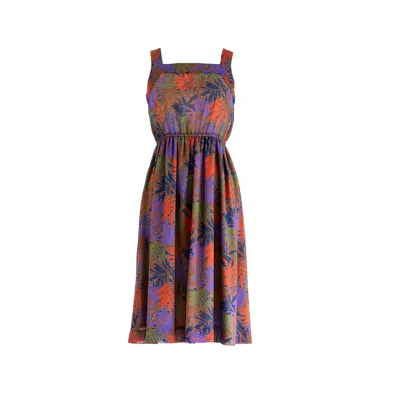 Sugar Cream Vintage Women's Vintage Polyester Square Neck Brown Midi Dress