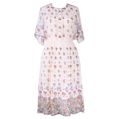 Sugar Cream Vintage Women's White Chiffon Vintage Dress With Wild Floral Print