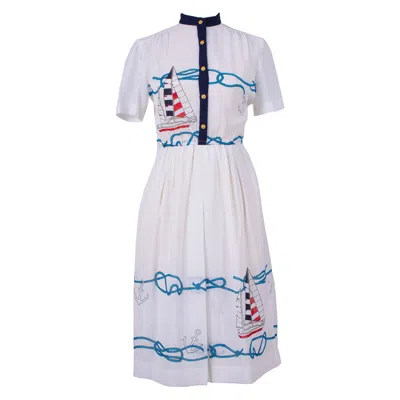 Sugar Cream Vintage Women's White Nautical Vintage Dress With Sailboat Print