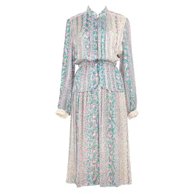 Sugar Cream Vintage Women's White Purple & Blue Floral Print Vintage Dress