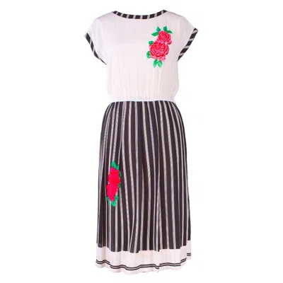 Sugar Cream Vintage Women's White Vintage Chiffon Pink Rose Print Dress