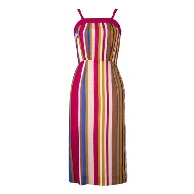 Sugar Cream Vintage Women's Yellow / Orange Roman Strip Vintage Dress With Spaghetti Straps In Yellow/orange