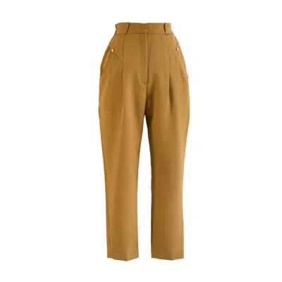 Sugar Cream Vintage Women's Yellow / Orange Vintage Mid-rise Brown Front Hook Polyester Trousers In Yellow/orange