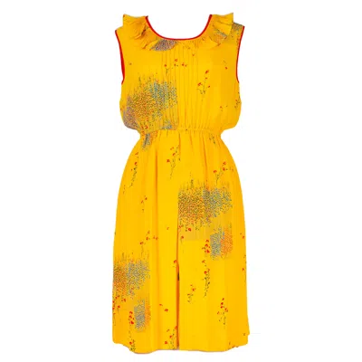 Sugar Cream Vintage Women's Yellow / Orange Vintage Polyester Yellow Dress With Round Frill Neckline In Yellow/orange