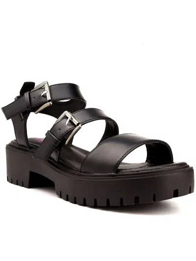 Sugar Indigo Womens Patent Casual Slingback Sandals In Black