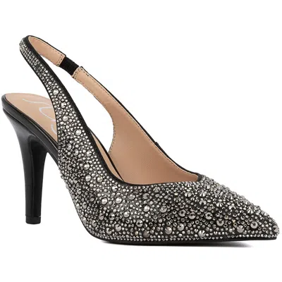 Sugar Jaybird Womens Rhinestone Man Made Slingback Heels In Black