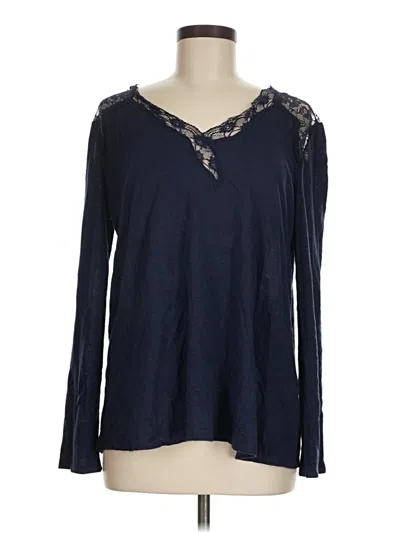 Pre-owned Sugar Lips Long Sleeve Top Blue V Neck Tops