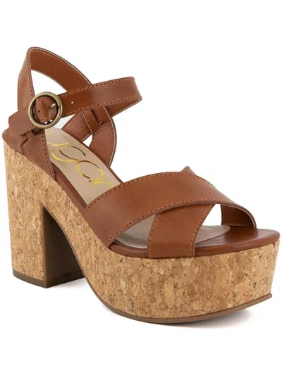 Sugar Lydia Womens Faux Leather Ankle Strap Platform Sandals In Cognac