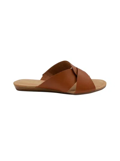 Sugar Olena Womens Faux Leather Slide On Flats In Brown