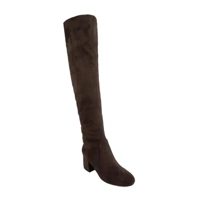 Sugar Ollie Boots Women's Brown Suede Block Heel Over The Knee Lion542