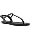 Sugar Pedra Womens Faux Leather Rhinestone T-strap Sandals In Black