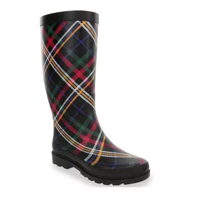 Sugar Raffle 4 Women's Black Plaid Waterproof Pull On Rain Boots Jobb1652
