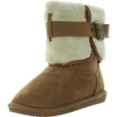 Sugar Sgr Privy Womens Belted Faux Fur Shearling Boots In Pink