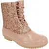 Sugar Skipper Womens Glitter Fleece-lined Combat & Lace-up Boots In Beige