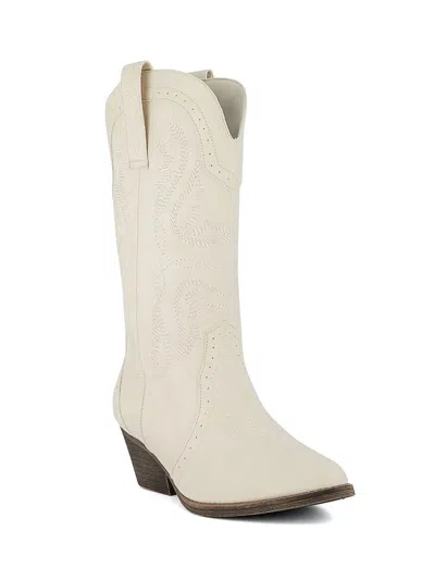 Sugar Tammy Womens Embroidered Mid-calf Cowboy, Western Boots In White