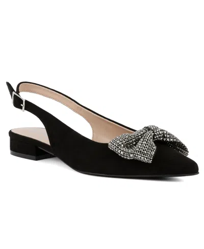 Sugar Clovis Womens Faux Suede Rhinestones Ballet Flats In Black Micro