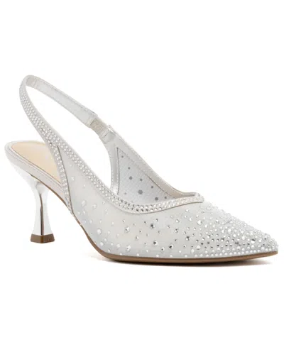 Sugar Women's Daalila Bling Satin Mesh Kitten Heel Pumps In White