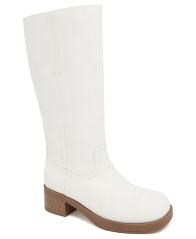 Sugar Women's Hayzel Mid Shaft Moto Stacked-heel Booties In White
