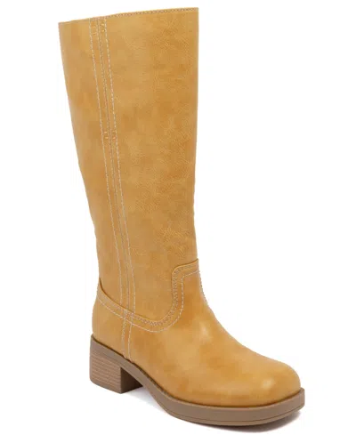 Sugar Women's Hayzel Mid Shaft Moto Stacked-heel Booties In Yellow