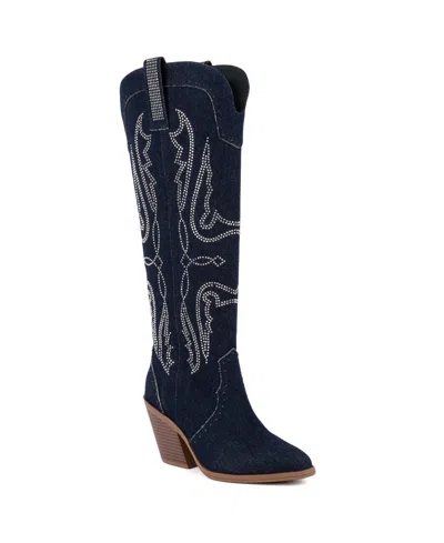 Sugar Women's Kammy Rhinestone Tall Western Booties In Dark Denim ...