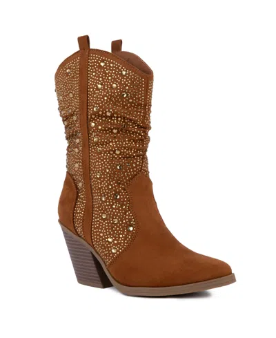 Sugar Kassandra 2 Womens Jeweled Pointed Toe Cowboy, Western Boots In Cognac Micro
