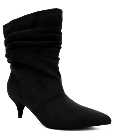 Sugar Women's Prentillie Kitten Heel Pointed Toe Slouch Faux Suede Ankle Booties In Black