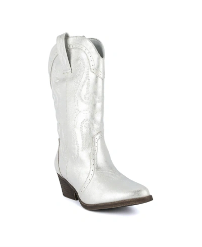 Sugar Women's Tammy Tall Cowboy Boots In Silver Metallic- Manmade