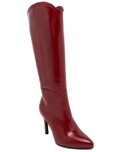Sugar Women's Varadie Pointed Toe Knee High Stiletto Dress Boots In Red