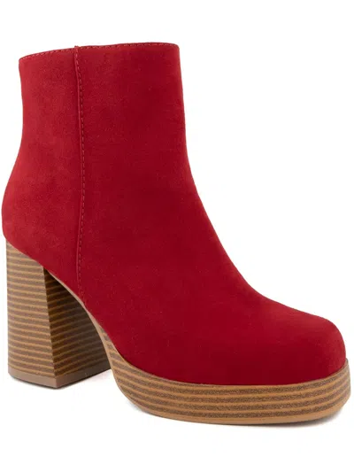 Sugar Womens Faux Leather Embossed Ankle Boots In Red