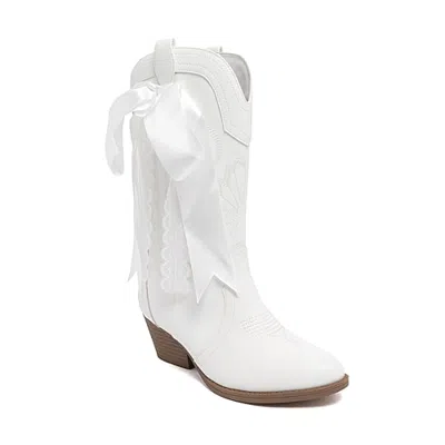 Sugar Womens Tammy Bows Stacked Heel Cowboy Boots In White