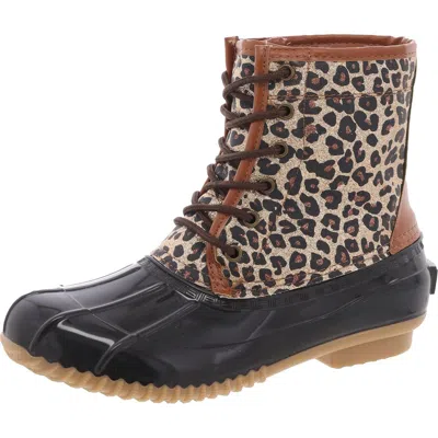 Sugar Womens Water Repellent Man Made Rain Boots In Tan Leopard Glitter