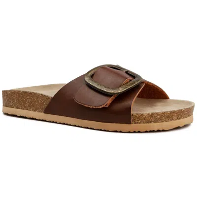 Sugar Zerri Womens Faux Leather Slip On Footbed Sandals In Brown